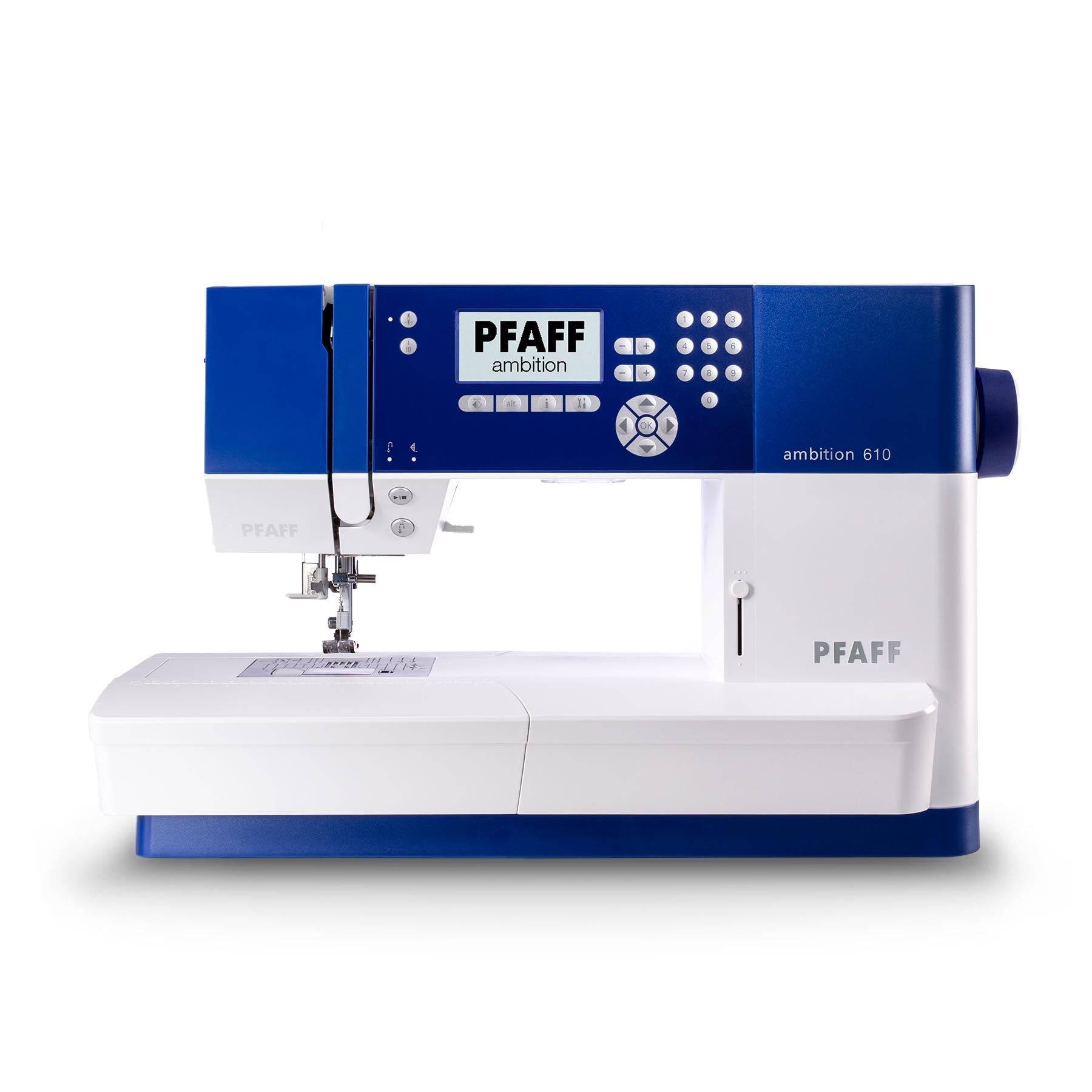 PFAFF® ambition™ 610 Blue Sewing Machine - Fashion Fabrics LLC