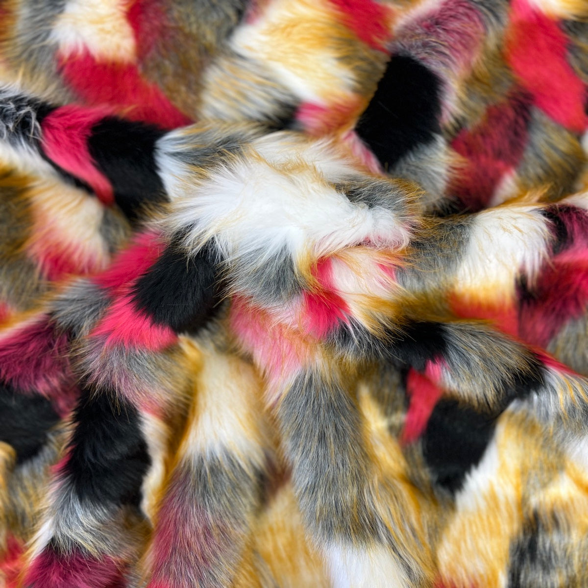 Multicolor Patchwork Faux Fur Fabric
