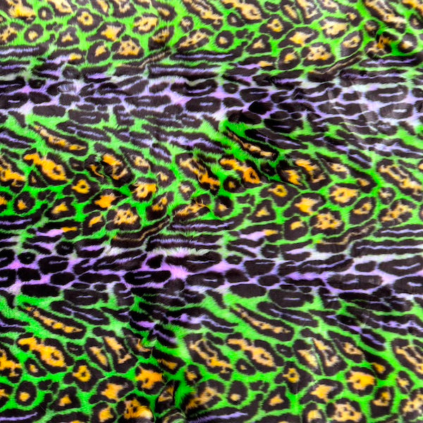 Multicolor Rainbow Leopard Print Faux Fur Fabric