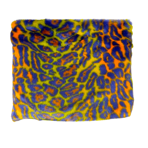 Multicolor Rainbow Leopard Print Faux Fur Fabric