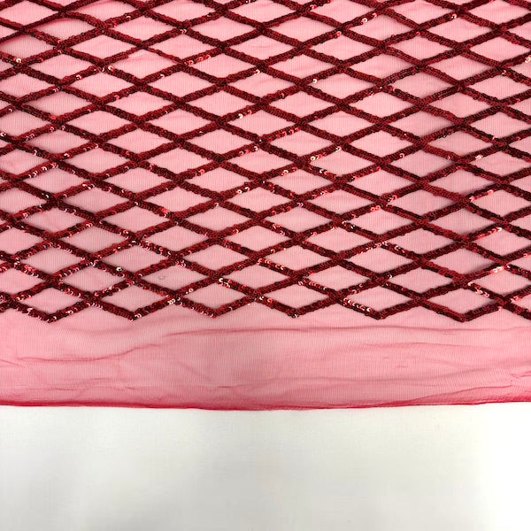 Diamond Pattern Sequins Stretch Mesh Fabric