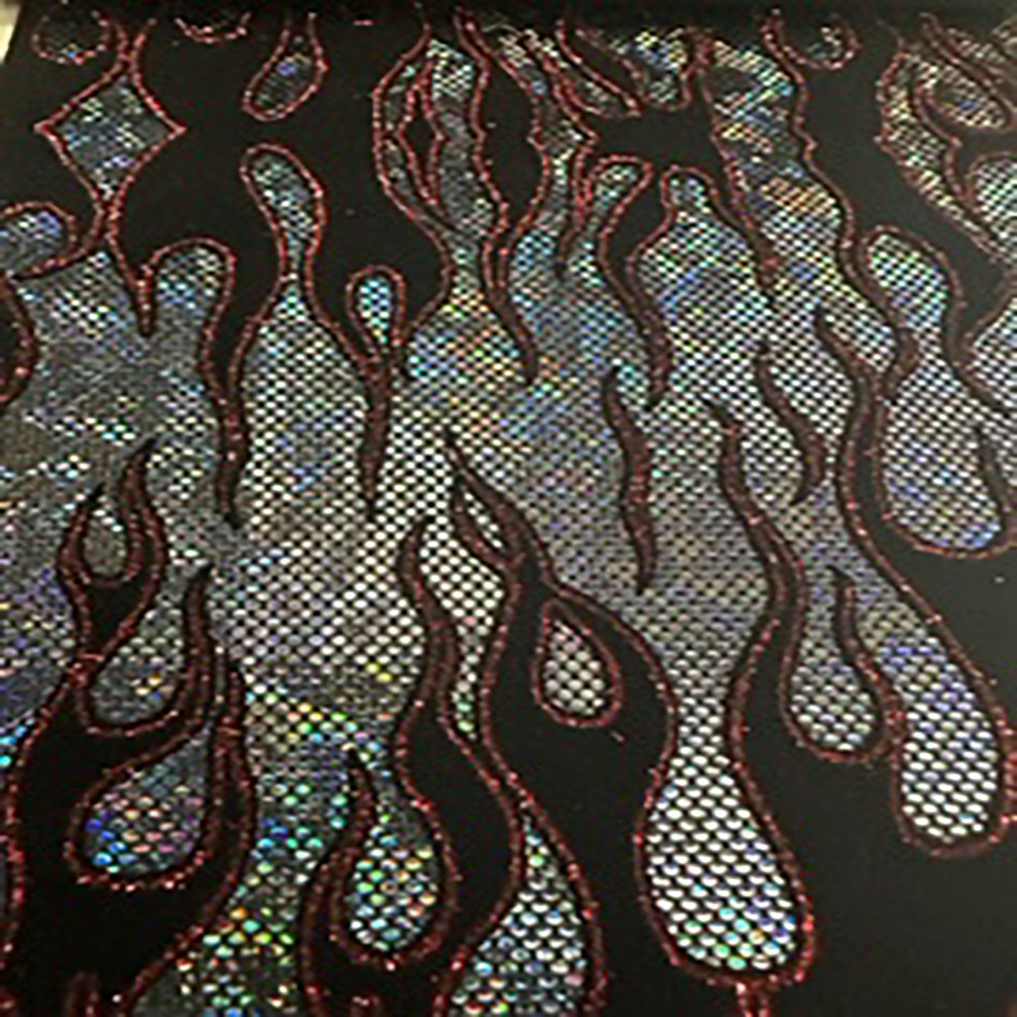 Flocking Flame Nylon Spandex Tricot Fabric with Hologram | Spandex Palace - Fashion Fabrics LLC