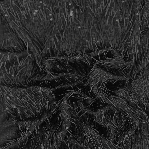 Black French Fringe Sequins Fabric - Sold By The Yard