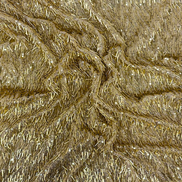 Gold French Fringe Sequins Fabric - Sold By The Yard