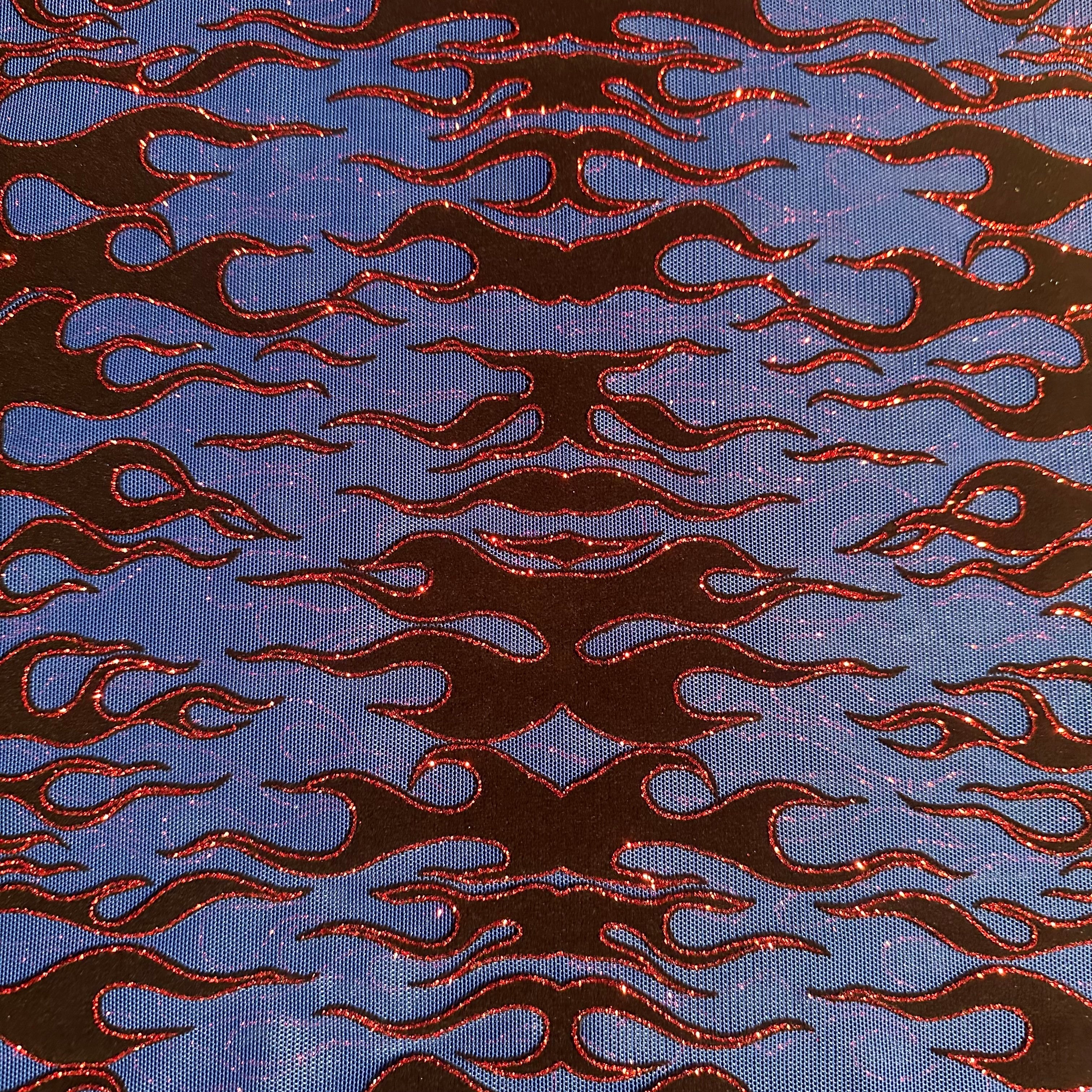 Flame Flock Glitter Stretch Power Mesh Fabric| Spandex Palace