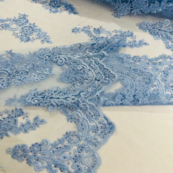 Helena Floral Beaded Lace Fabric - Fashion Fabrics LLC
