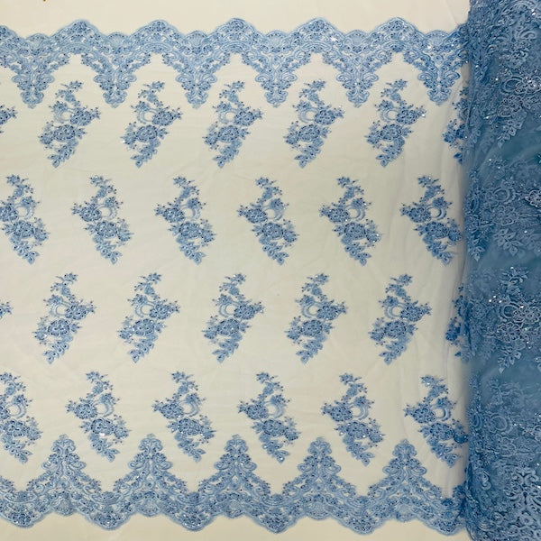 Helena Floral Beaded Lace Fabric - Fashion Fabrics LLC