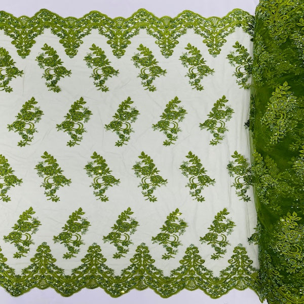 Helena Floral Beaded Lace Fabric - Fashion Fabrics LLC