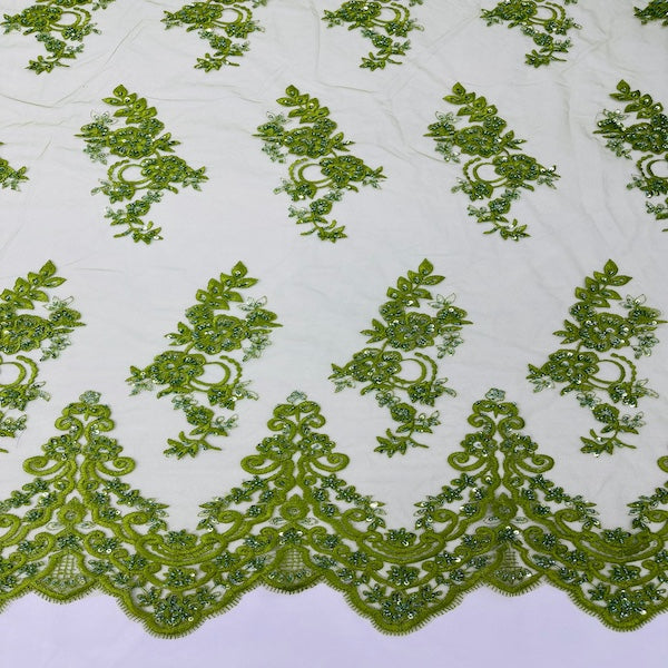 Helena Floral Beaded Lace Fabric - Fashion Fabrics LLC
