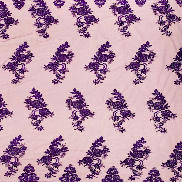 Helena Floral Beaded Lace Fabric - Fashion Fabrics LLC