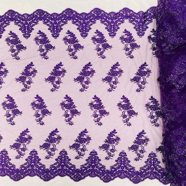 Helena Floral Beaded Lace Fabric - Fashion Fabrics LLC