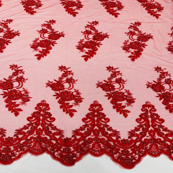 Helena Floral Beaded Lace Fabric - Fashion Fabrics LLC