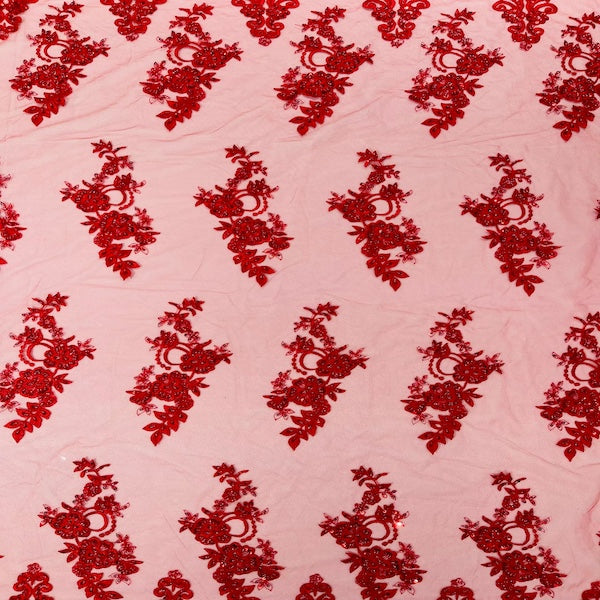 Helena Floral Beaded Lace Fabric - Fashion Fabrics LLC