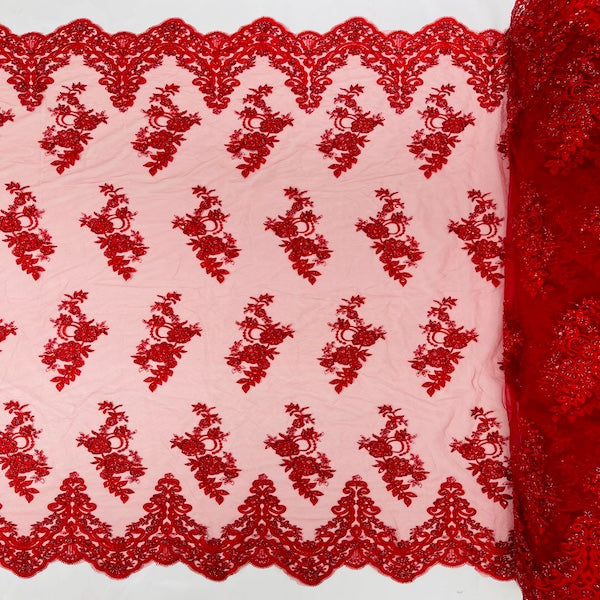 Helena Floral Beaded Lace Fabric - Fashion Fabrics LLC