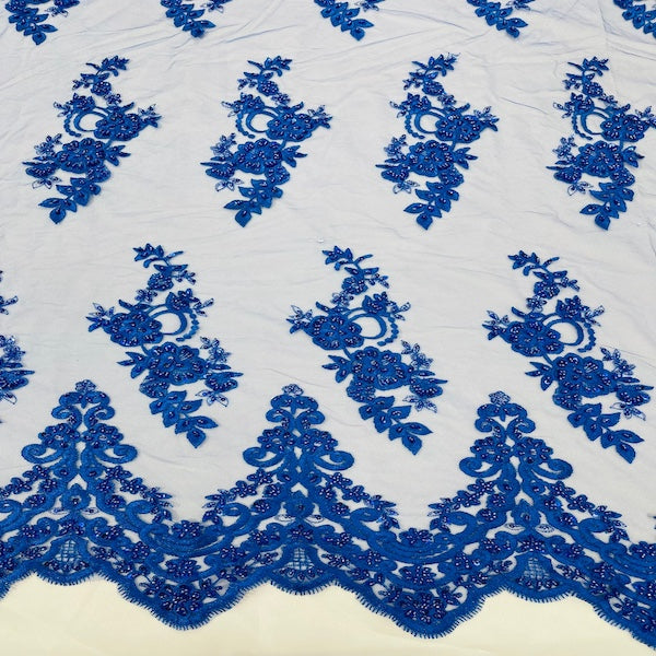 Helena Floral Beaded Lace Fabric - Fashion Fabrics LLC