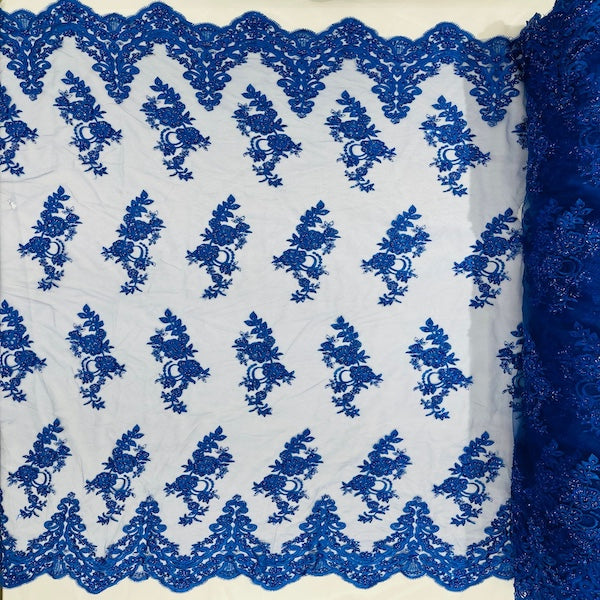 Helena Floral Beaded Lace Fabric - Fashion Fabrics LLC