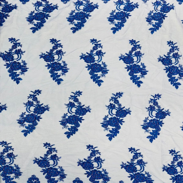 Helena Floral Beaded Lace Fabric - Fashion Fabrics LLC