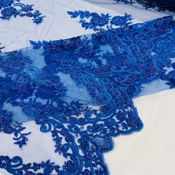 Helena Floral Beaded Lace Fabric - Fashion Fabrics LLC