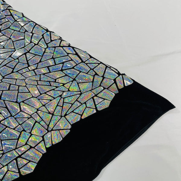 Shattered Glassed Metallic Foil Stretch Velvet Fabric