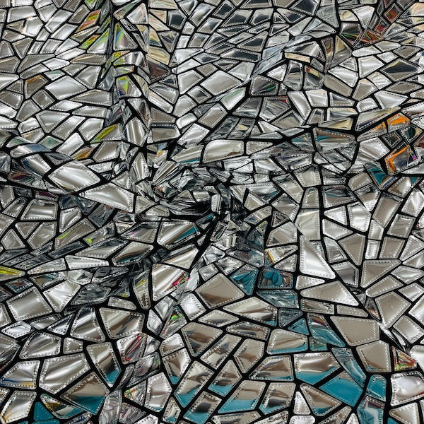 Shattered Glassed Metallic Foil Stretch Velvet Fabric