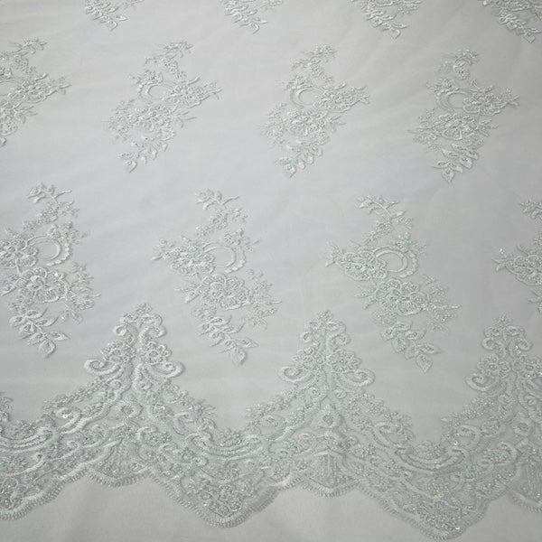 Helena Floral Beaded Lace Fabric - Fashion Fabrics LLC