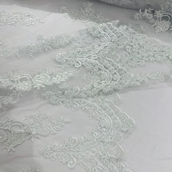 Helena Floral Beaded Lace Fabric - Fashion Fabrics LLC