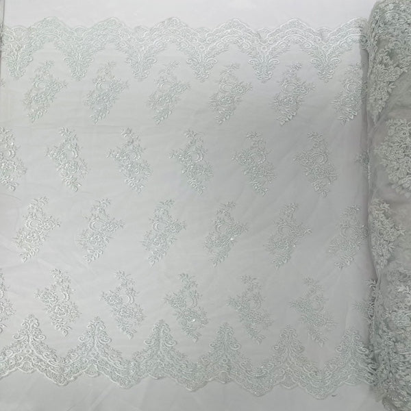 Helena Floral Beaded Lace Fabric - Fashion Fabrics LLC