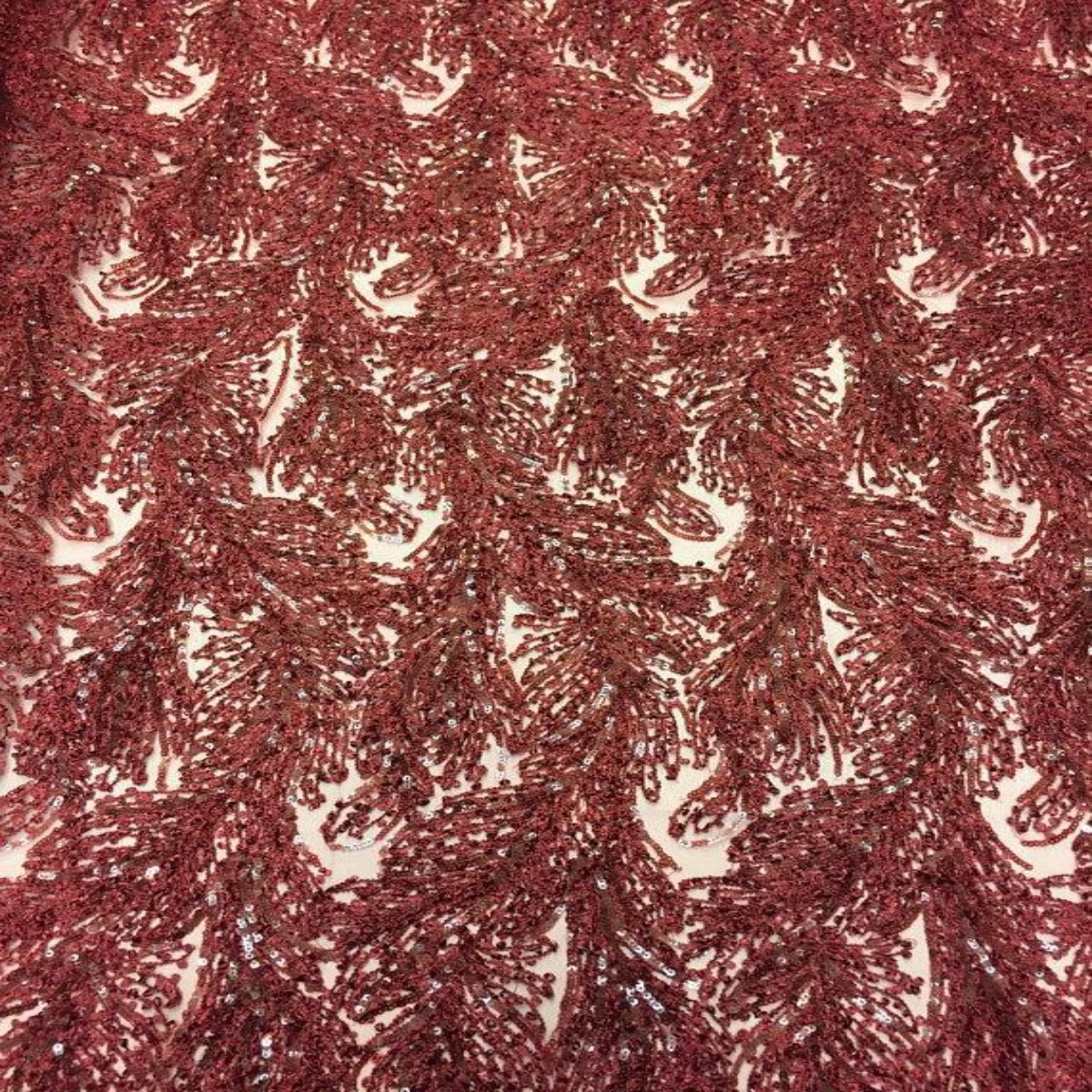 Burgundy Cozy Pop Thread Floral Sequins Lace Fabric - Fashion Fabrics LLC