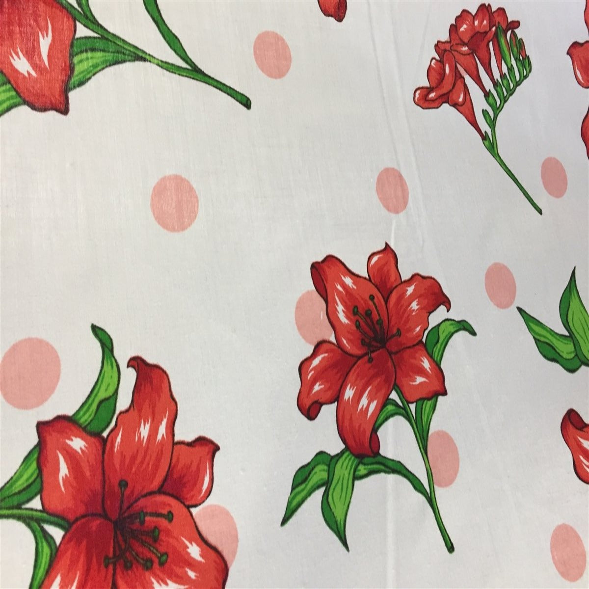 White Lily Flowers Poly Cotton Fabric - Fashion Fabrics Los Angeles
