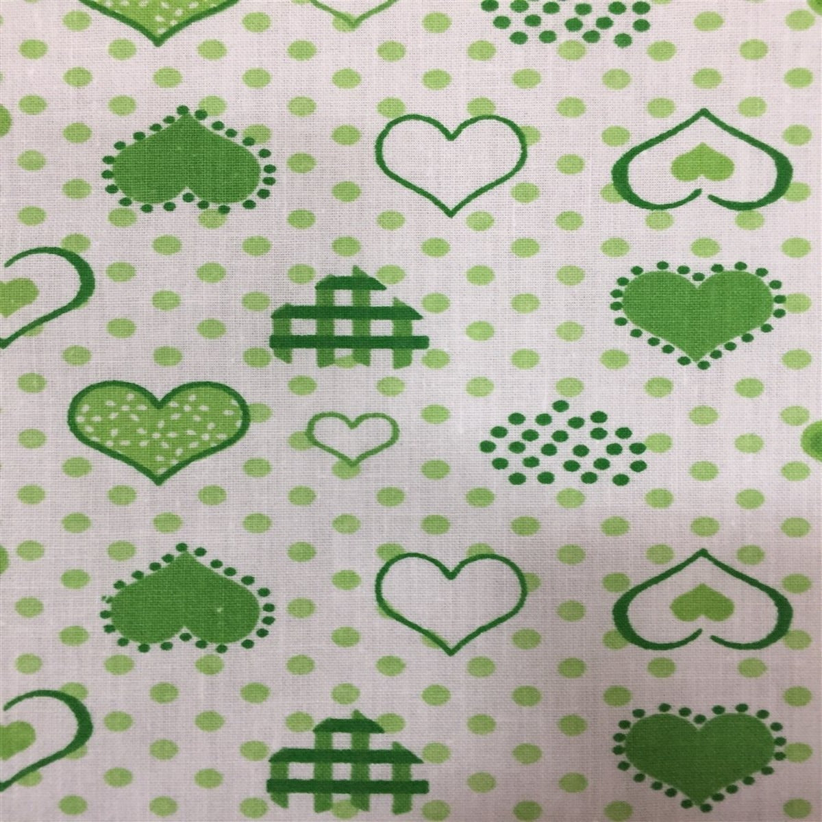 Green Dotted Hearts Print Poly Cotton Fabric - Fashion Fabrics Los Angeles