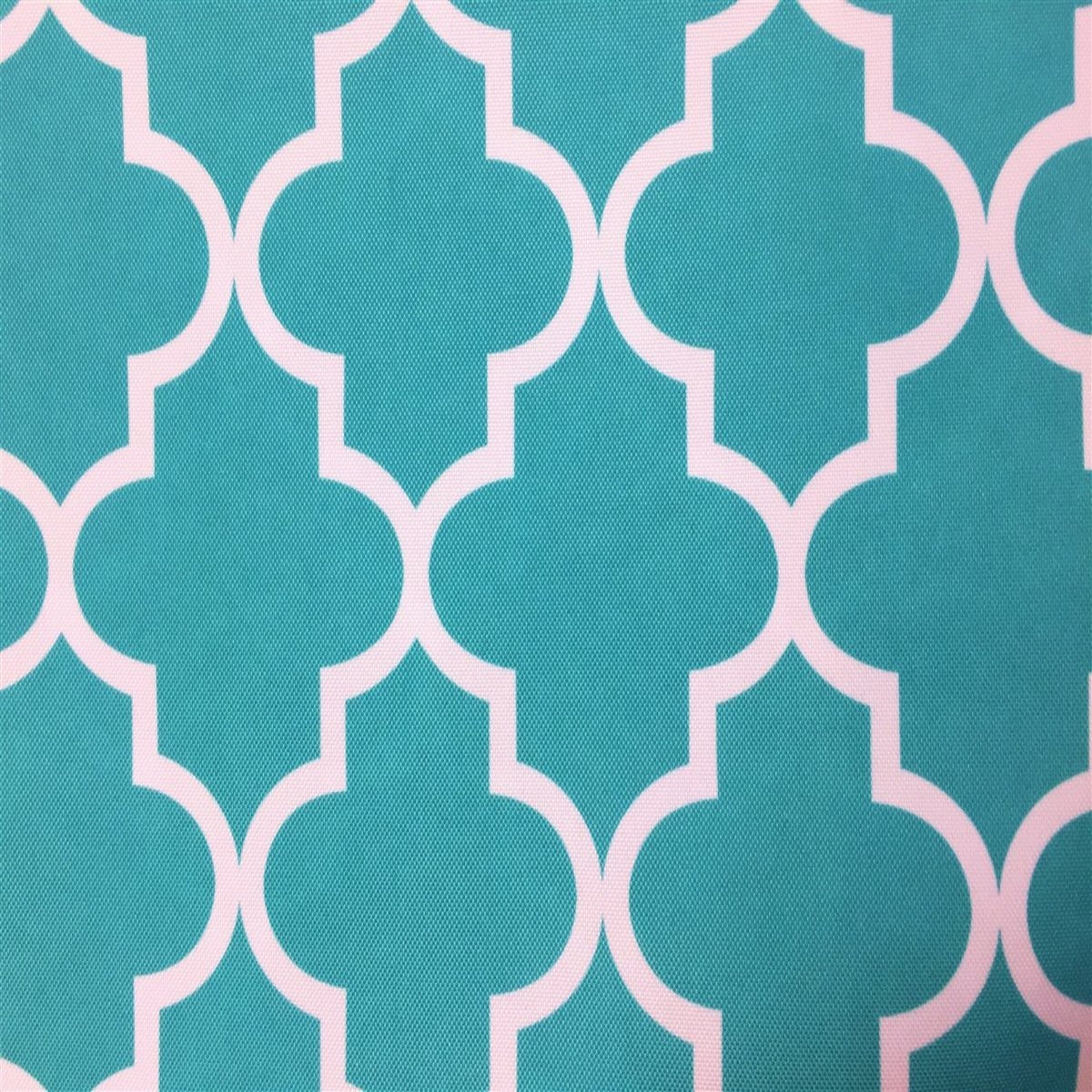 Aqua White Moroccan Print Indoor Outdoor Fabric - Fashion Fabrics Los Angeles