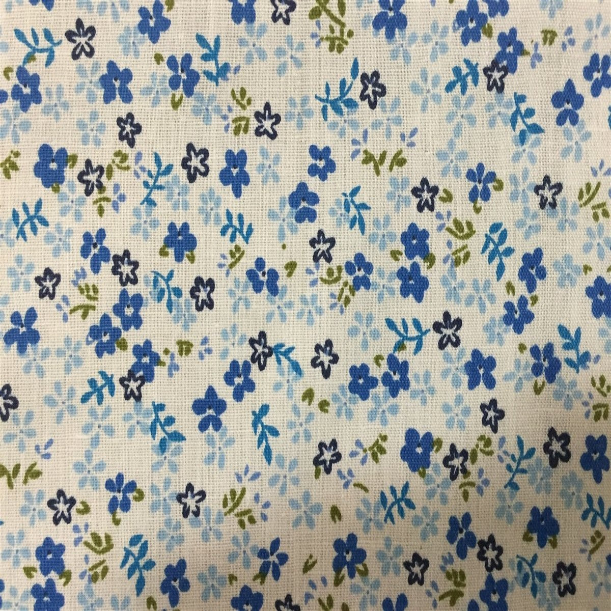 Blue Small Floral Print Poly Cotton Fabric - Fashion Fabrics Los Angeles