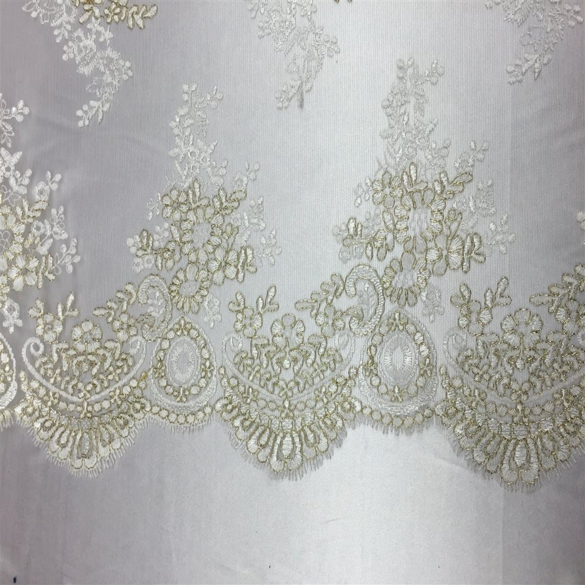 Ivory Gold Oswald Embroidered Lace Fabric - Fashion Fabrics LLC