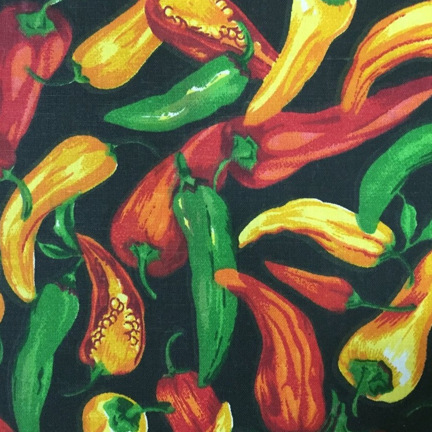 Black Vegetable Pepper Print Poly Cotton Fabric - Fashion Fabrics Los Angeles