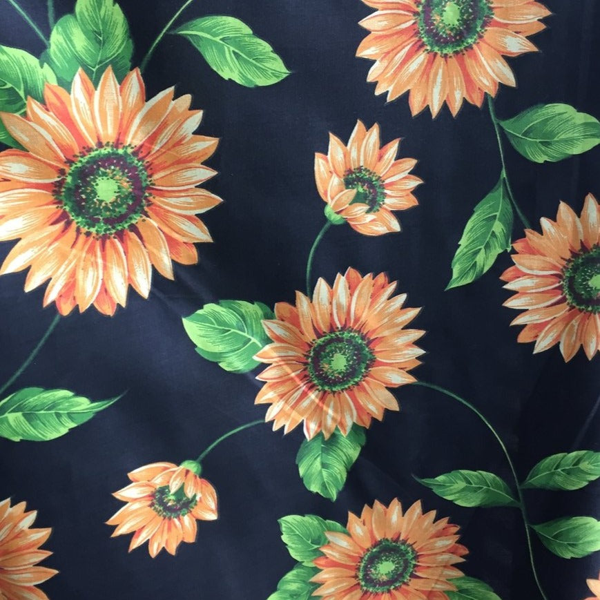 Black Daisy Poly Cotton Fabric - Fashion Fabrics Los Angeles