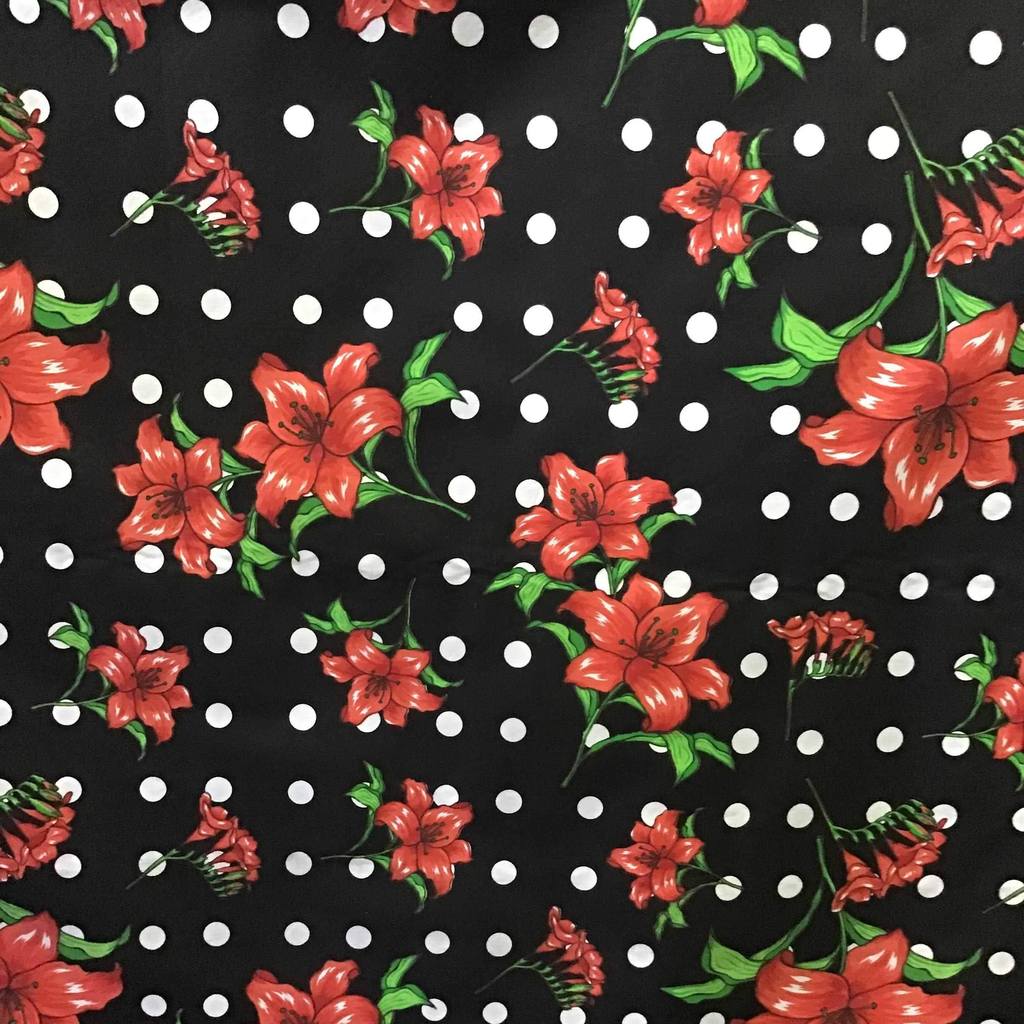 Black Lily Flowers Poly Cotton Fabric - Fashion Fabrics Los Angeles