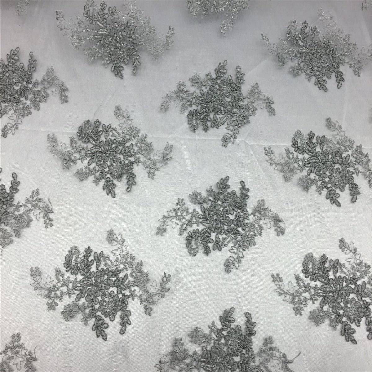 Gray Oswald Embroidered Lace Fabric - Fashion Fabrics LLC