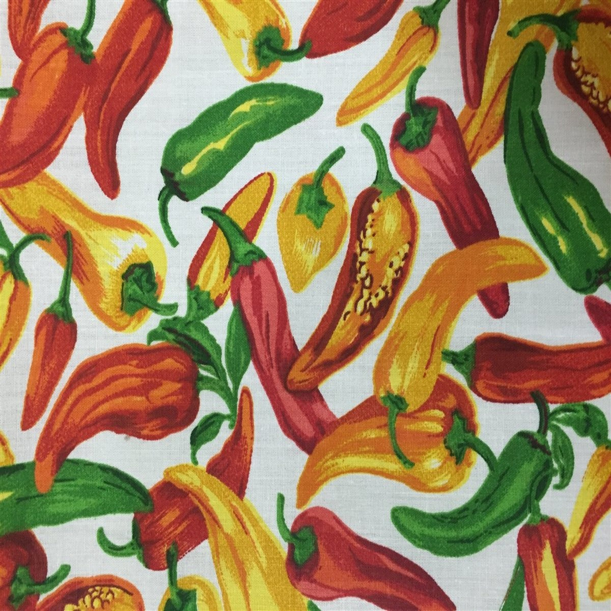 White Vegetable Pepper Print Poly Cotton Fabric - Fashion Fabrics Los Angeles