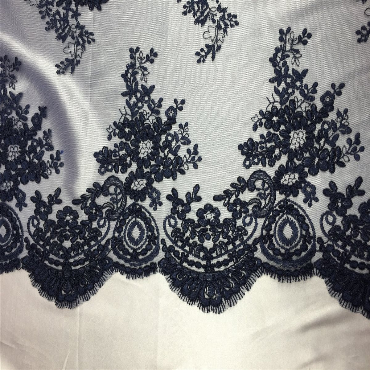 Navy Oswald Embroidered Lace Fabric - Fashion Fabrics LLC