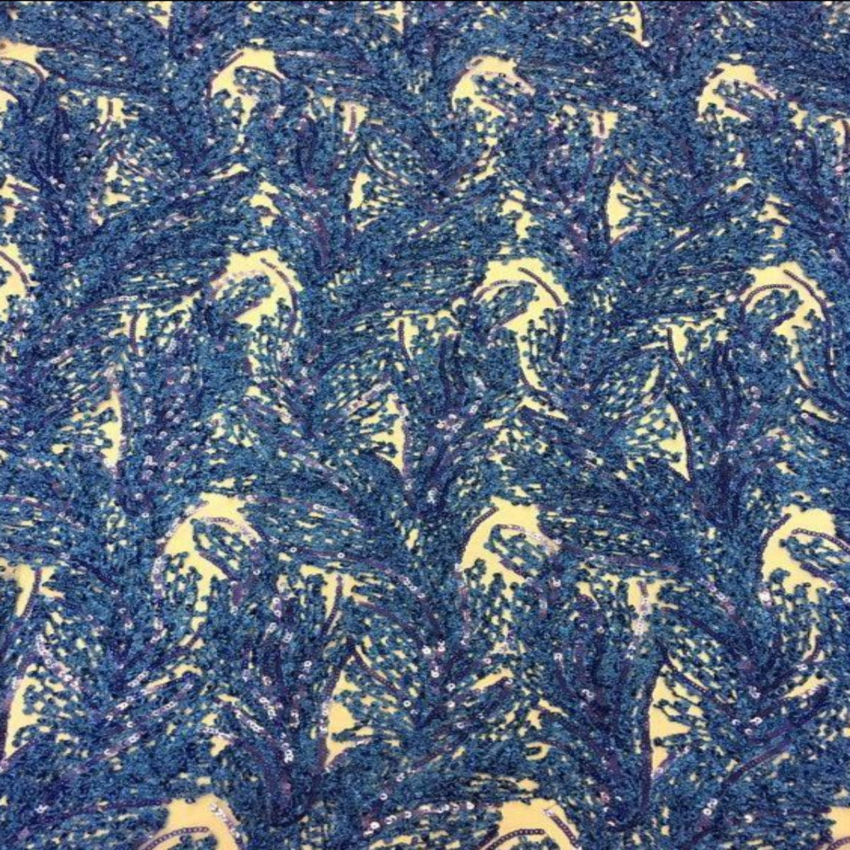 Royal Blue Cozy Pop Thread Floral Sequins Lace Fabric - Fashion Fabrics LLC