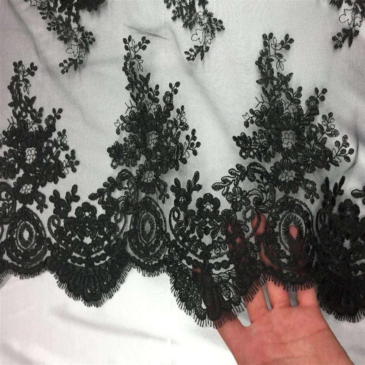 Black Oswald Embroidered Lace Fabric - Fashion Fabrics LLC