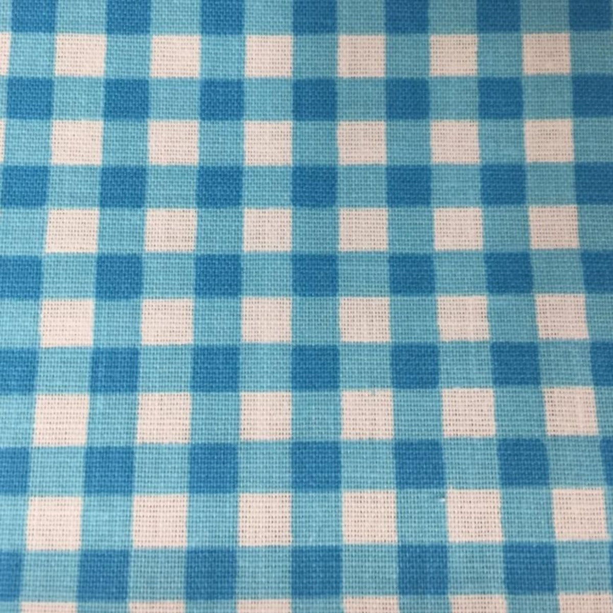 Aqua Blue White Gigham Checkered Poly Cotton Fabric - Fashion Fabrics Los Angeles