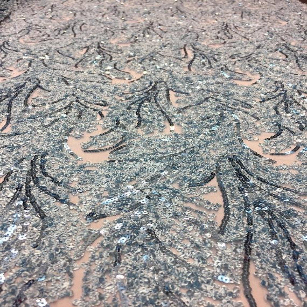 Baby Blue Cozy Pop Thread Floral Sequins Lace Fabric - Fashion Fabrics LLC