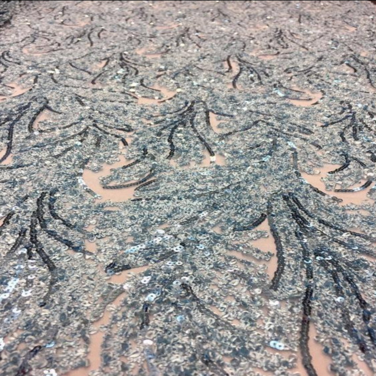 Gray Cozy Pop Thread Floral Sequins Lace Fabric - Fashion Fabrics LLC