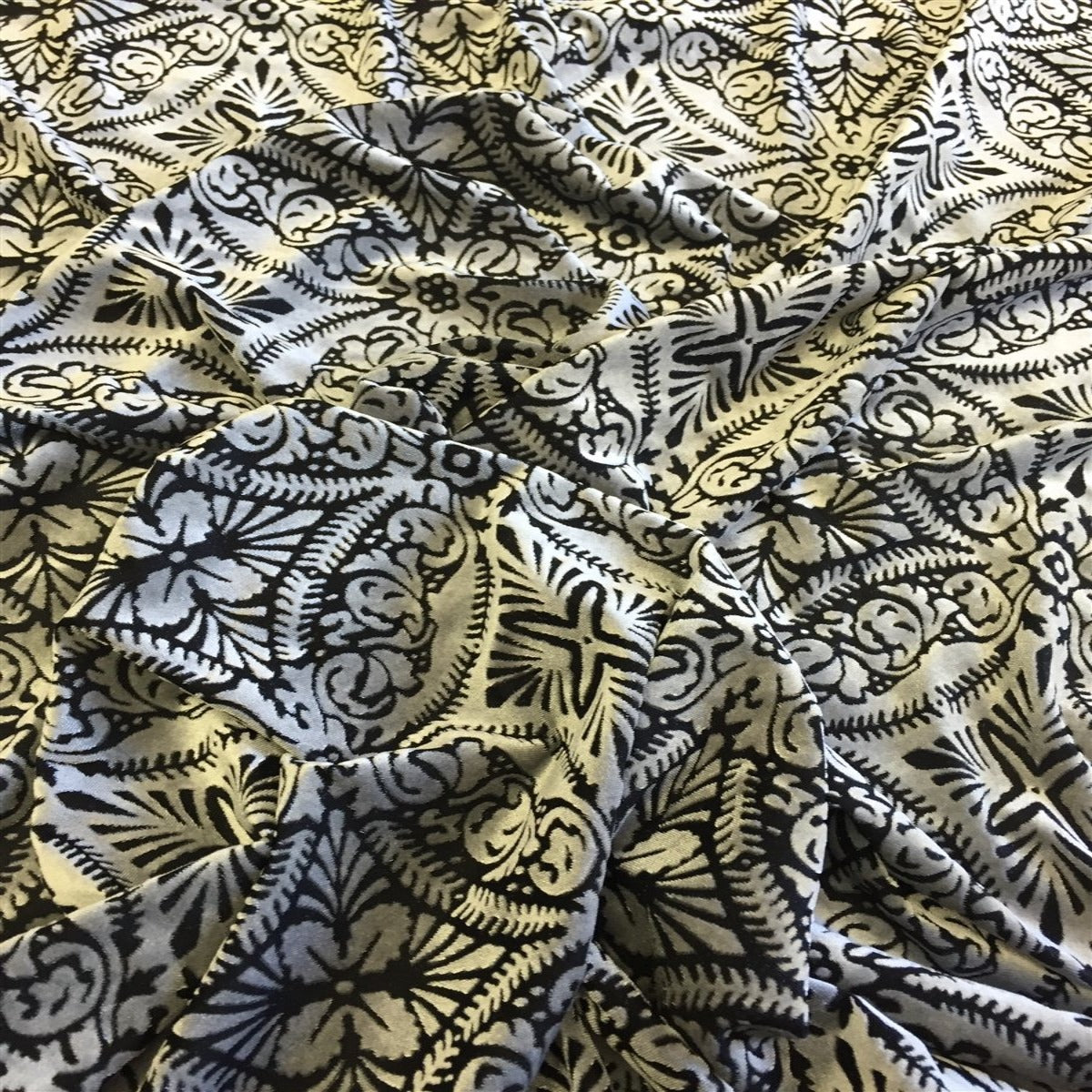 Silver Black Lili Burnout Stretch Velvet Spandex Fabric - Fashion Fabrics Los Angeles