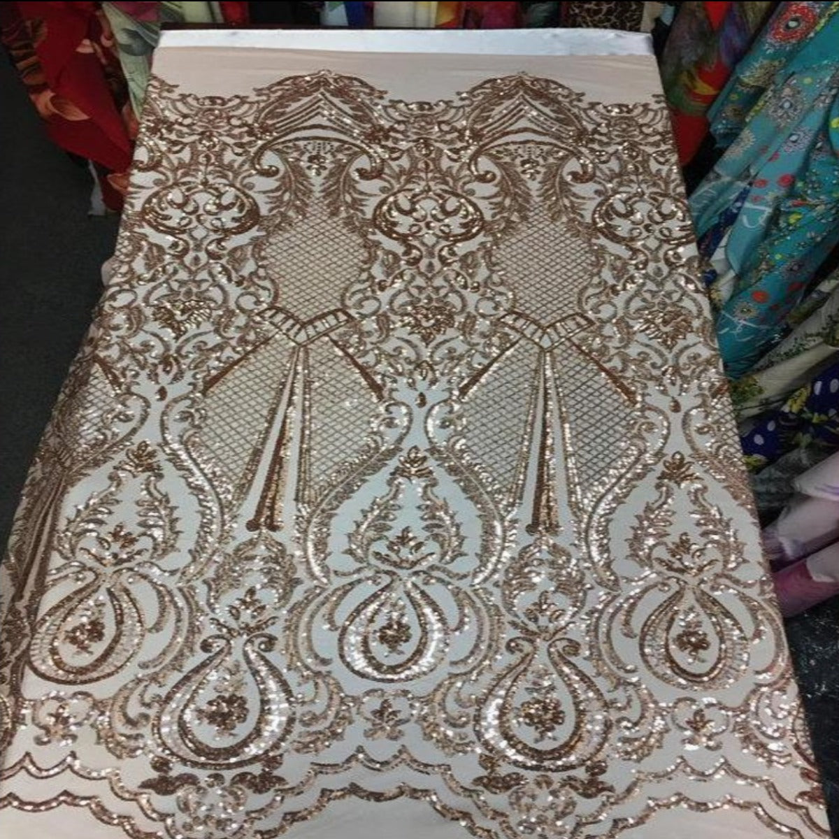 Blush Chantal Deluxe Sequins Lace Fabric - Fashion Fabrics LLC