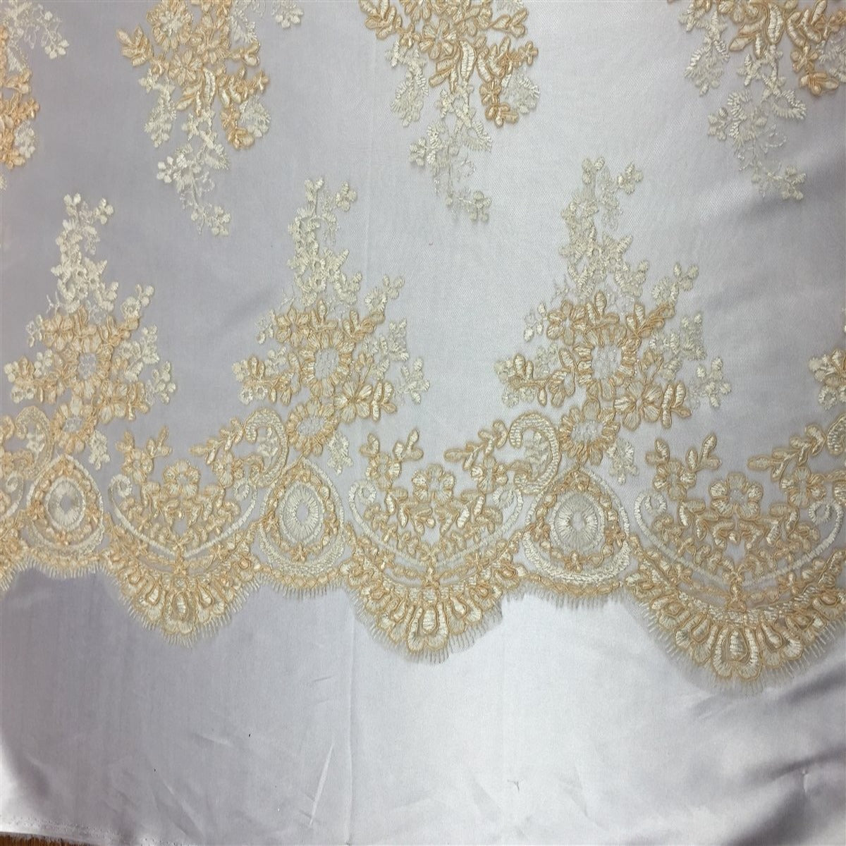 Champagne White Oswald Embroidered Lace Fabric - Fashion Fabrics LLC