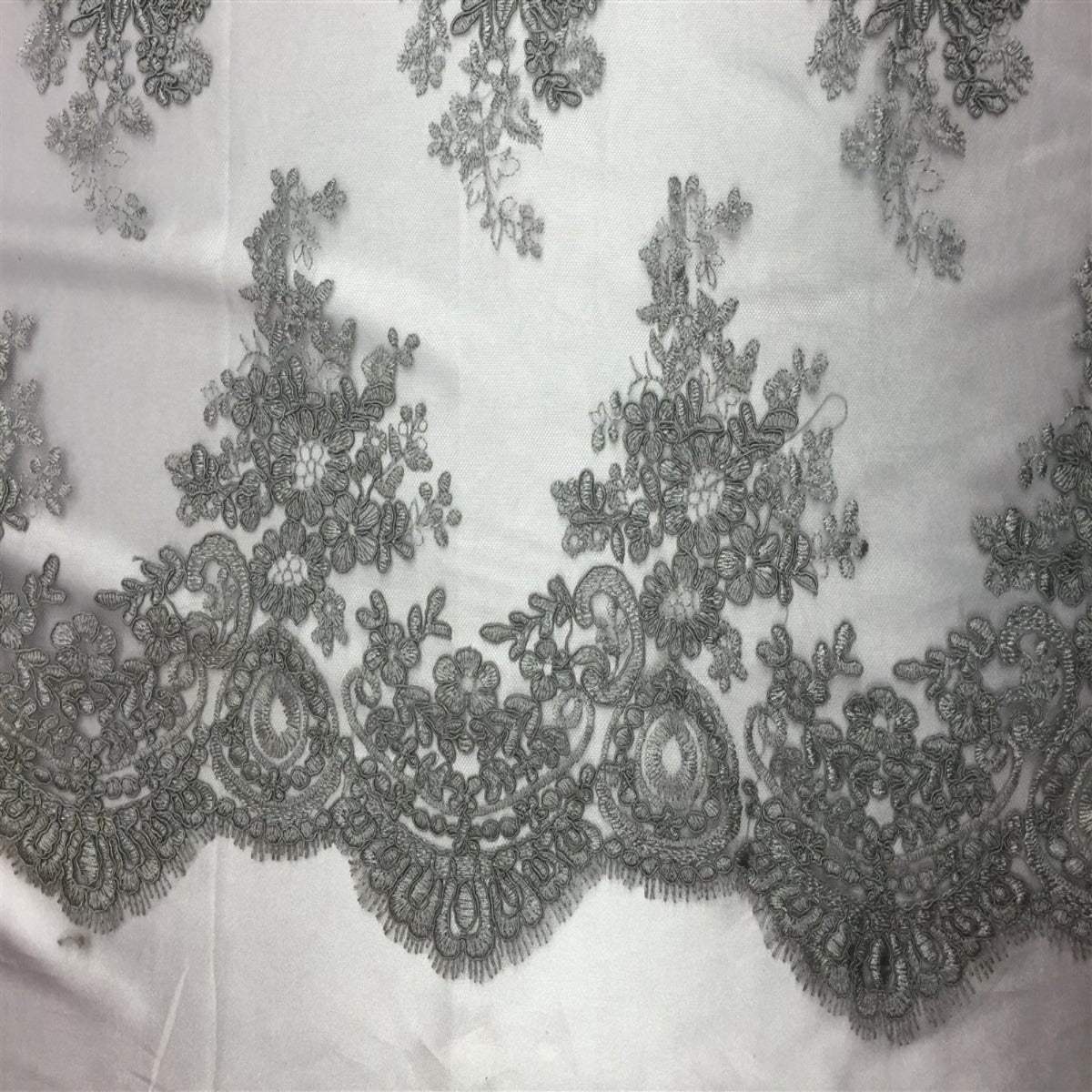 Gray Oswald Embroidered Lace Fabric - Fashion Fabrics LLC