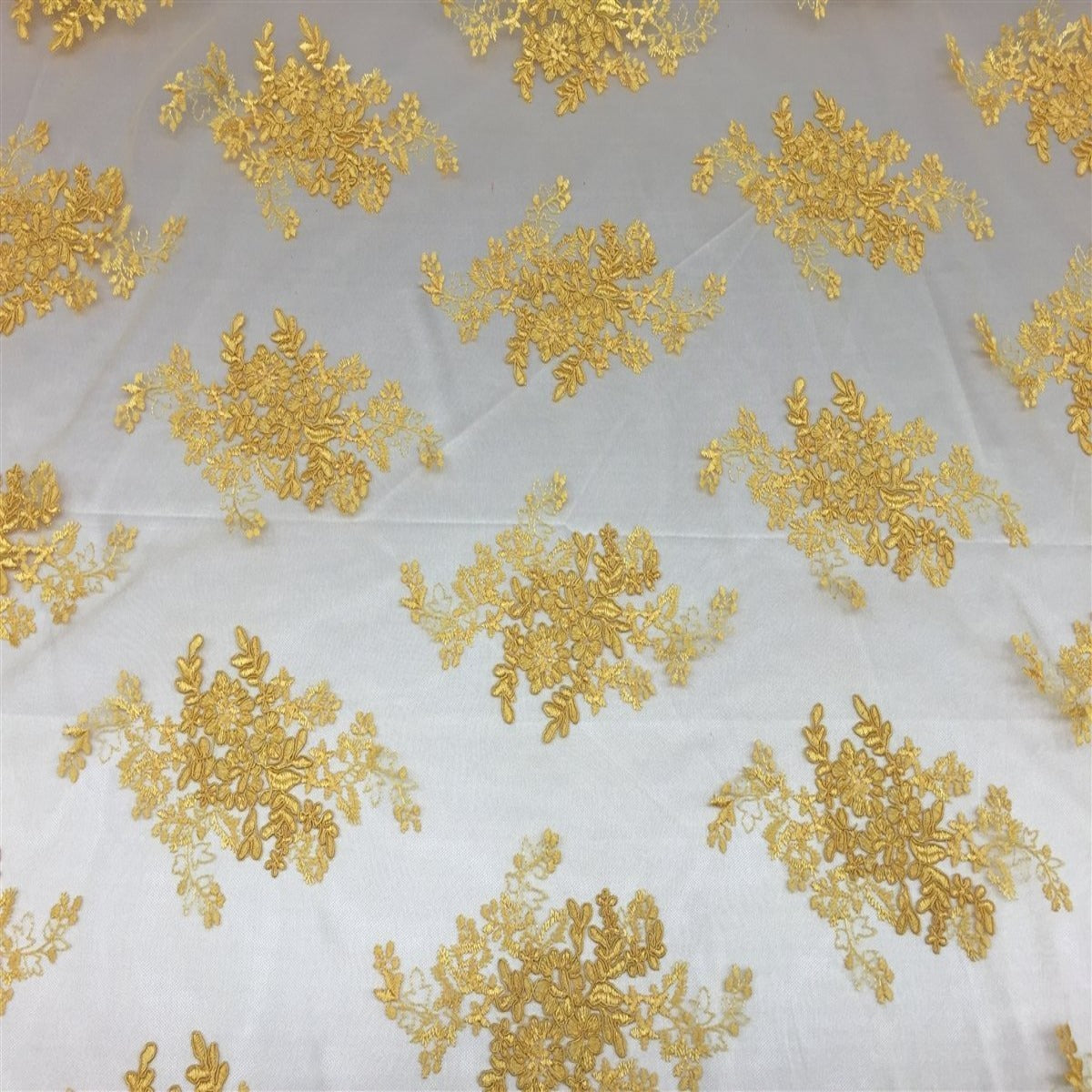 Yellow Oswald Embroidered Lace Fabric - Fashion Fabrics LLC