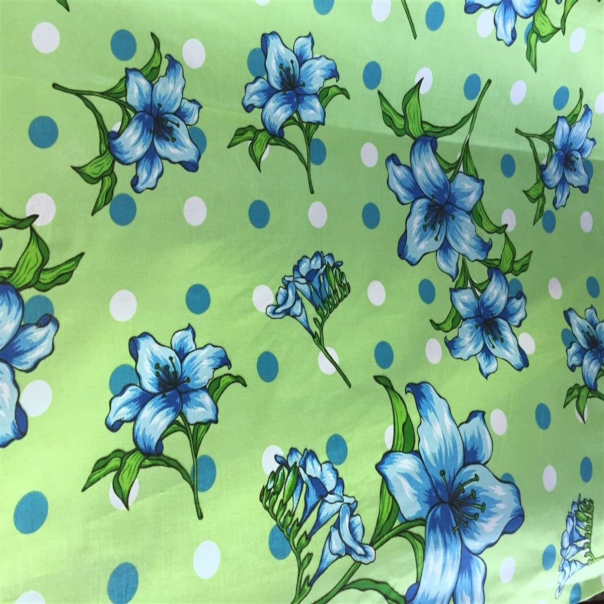 Green Lily Flowers Poly Cotton Fabric - Fashion Fabrics Los Angeles